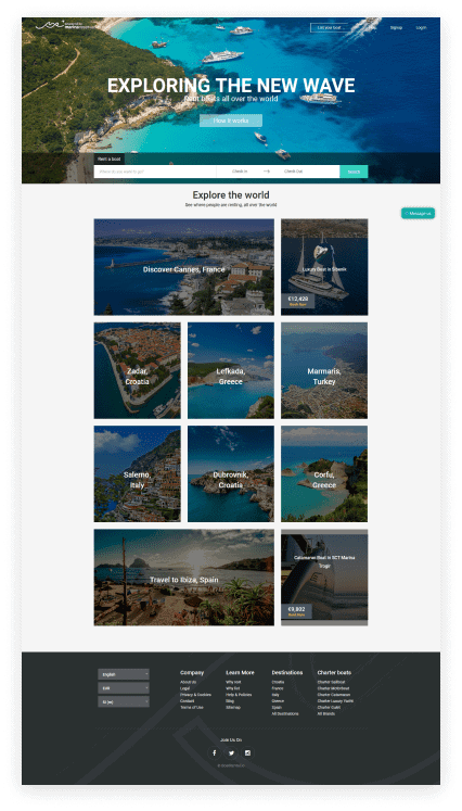boatrental app, web app user interface