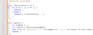 factorial program code example on c-plusplus