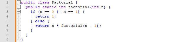 factorial program code example on java