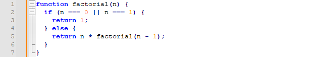 factorial program code example on javascript