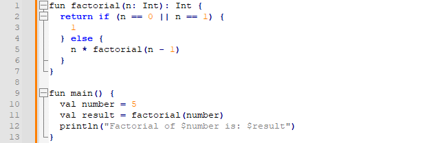 factorial program code example on kotlin