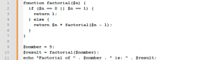 factorial program code example on php