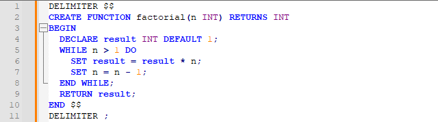 factorial program code example on sql
