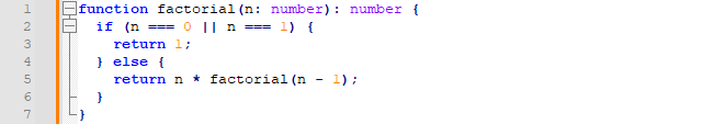 factorial program code example on typescript