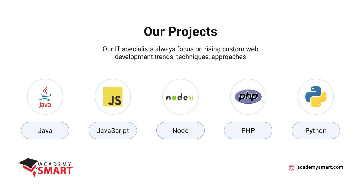 Custom software development services portfolio of Academy Smart company